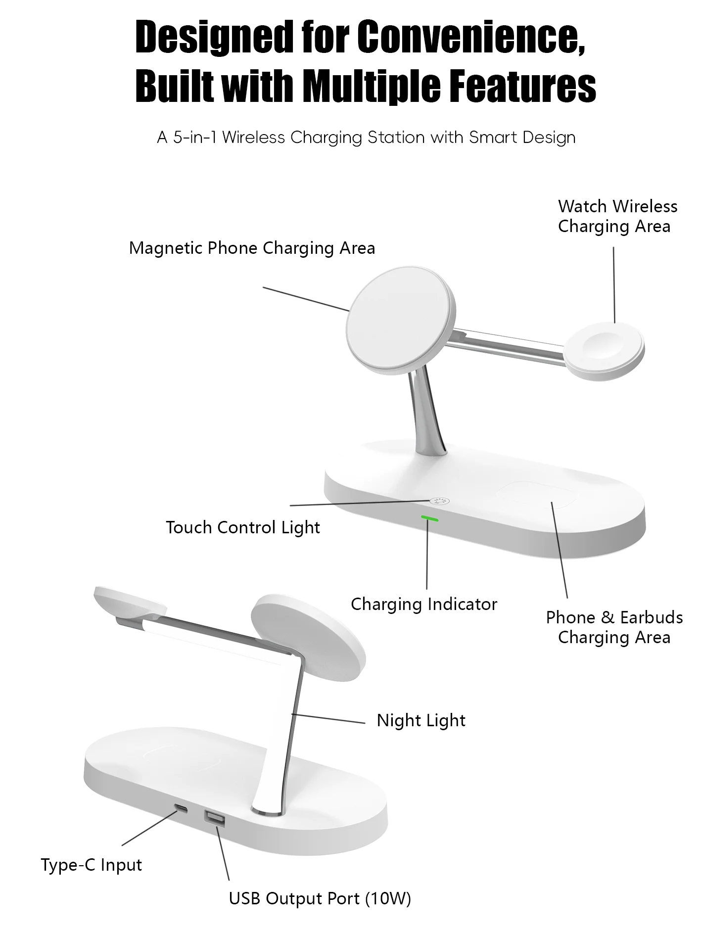 Magnetic Wireless Charger Pad Stand Foldable for iPhone 18-12 Series Apple Watch AirPods 15W Fast Charging Dock Station Light