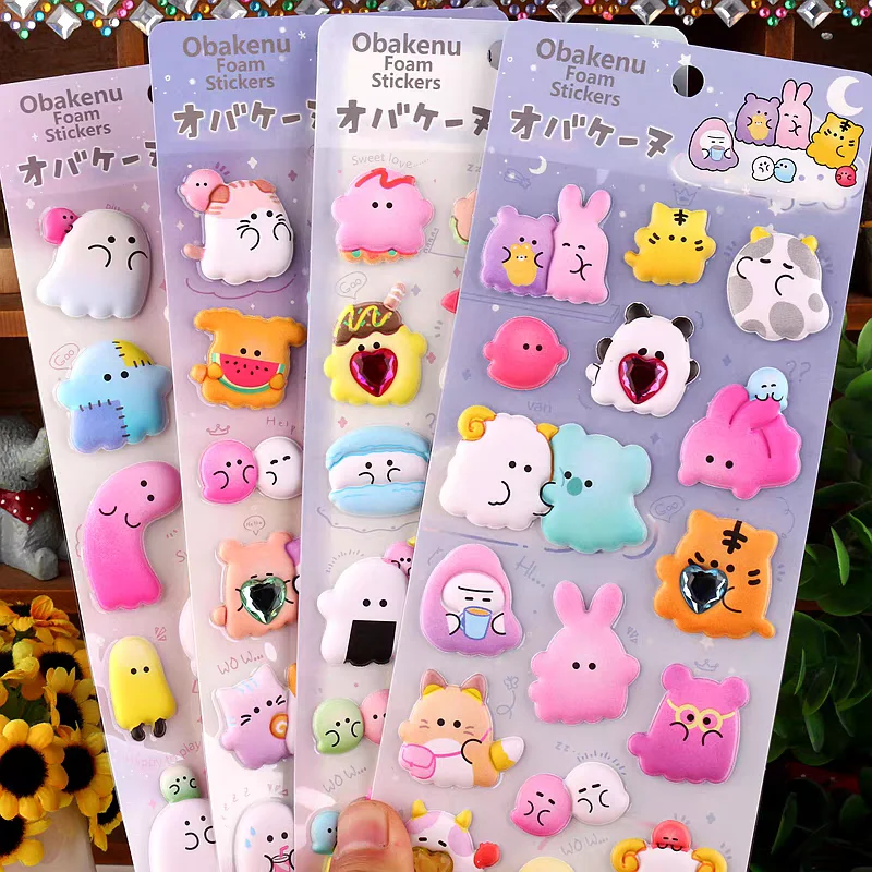 4 pcs Cartoon Ghost Diamond 3D Puffy Sticker Scrapbooking Diy Journal Stationery Sticker Cute Decor School Supplies Gift