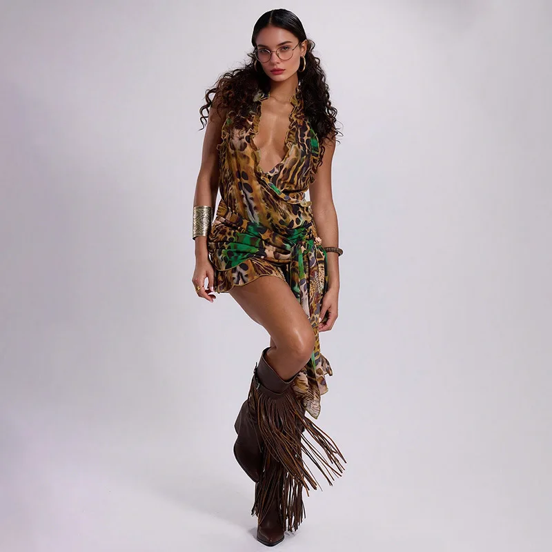 

Повседневное женское платье с длинным рукавом и цветочным принтом, весеннее, с завышенной талией, без рукавов, с цветочными деталями