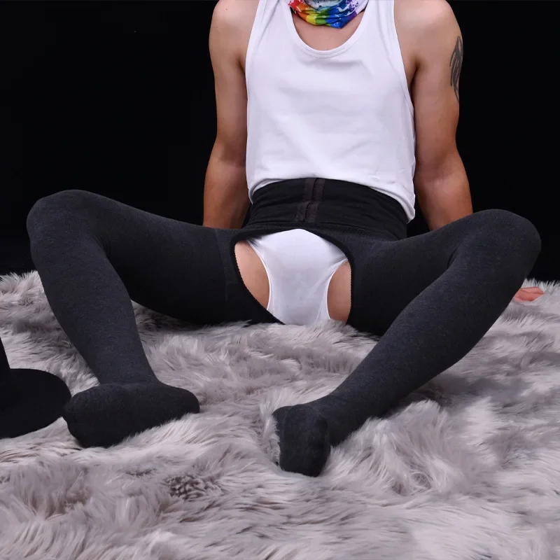 Collant abbottonato in peluche da uomo in Leggings da uomo comodi di grandi dimensioni con cintura abbottonata