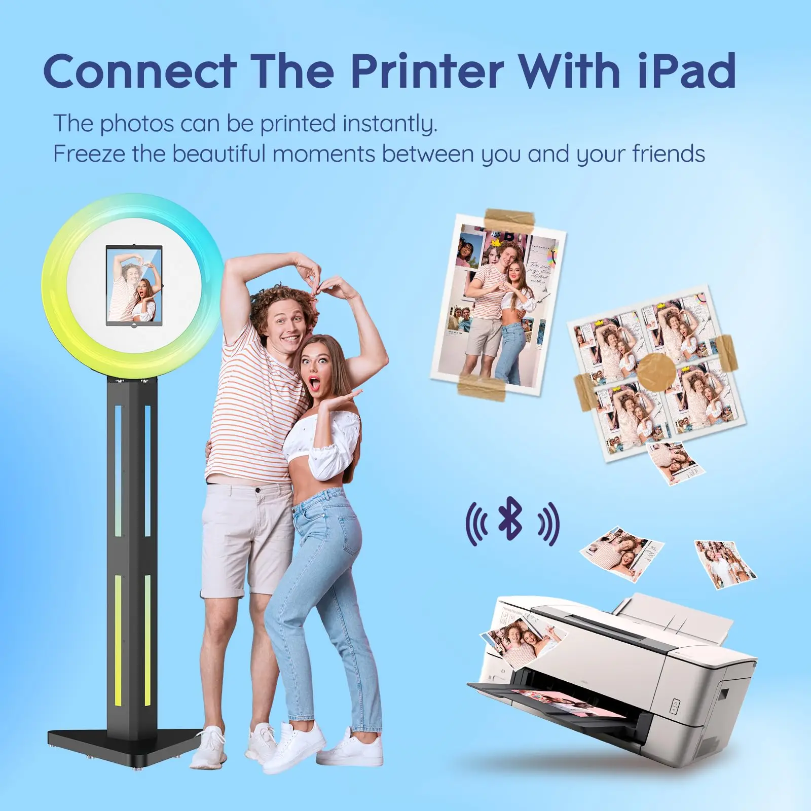 Portable Photo Booth Compatible with Any Ipad, Separable Triangular Ipad Photo Booth APP Control Ring Lightfor Christmas