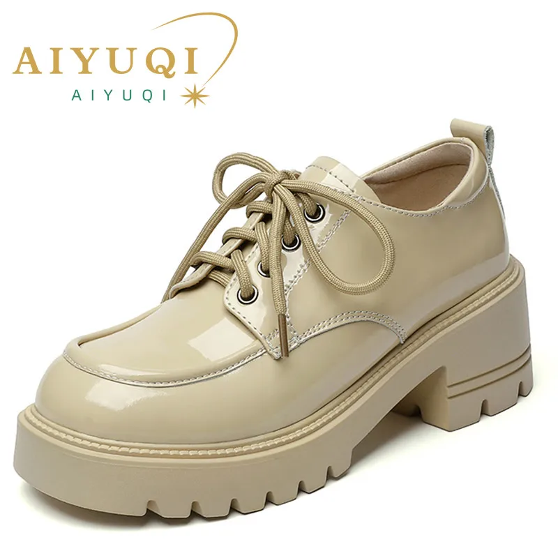 AIYUQI Loafers Women Large Size Genuine Leather Women\'s High Heels Spring New Fashion British Style Ladies Shoes