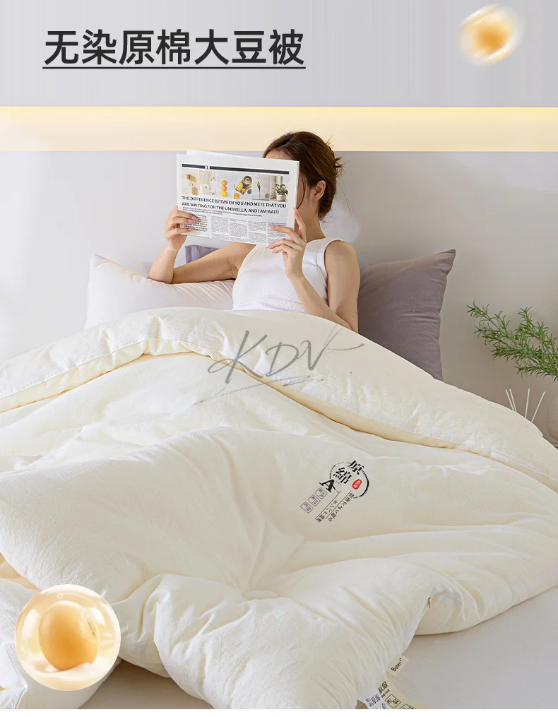 Soybean Fiber Filled Fluffy Comforter Thick Warm Autumn Winter Duvet Insert Solid Color Brushed Soft Quilt for Single Double Bed