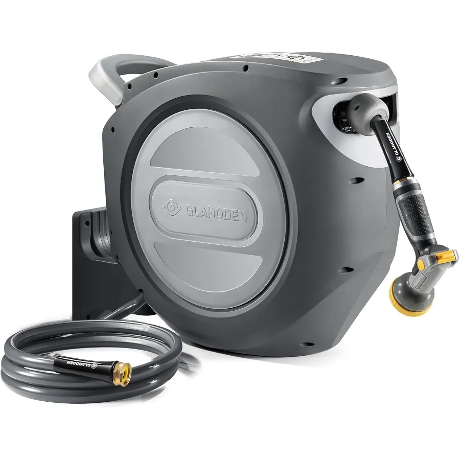 

Retractable Garden Hose Reel 1 2 in x 155 ft Upgraded UV Resistant Heavy Duty Automatic Hose Reel Metal Wall Mount 3 4 in Brass