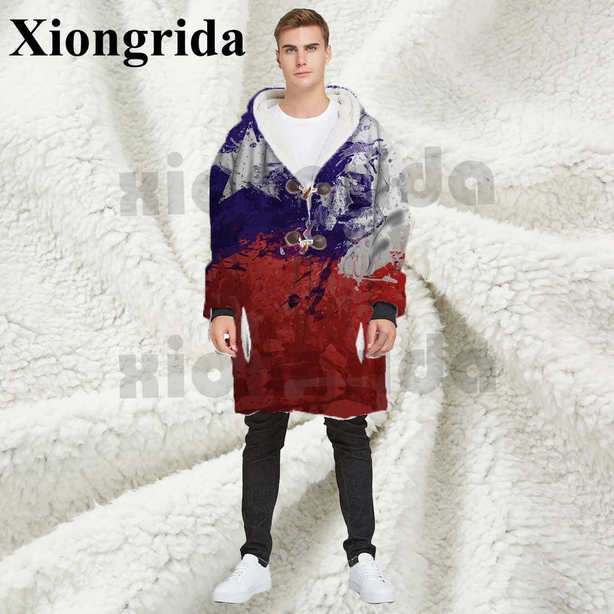 Chile Flag 3D Printed Thick Hoodie Mens Fashion Warm Hooded Cloak Harajuku Casual Chilean Flag Graphic Jacket Coat Winter