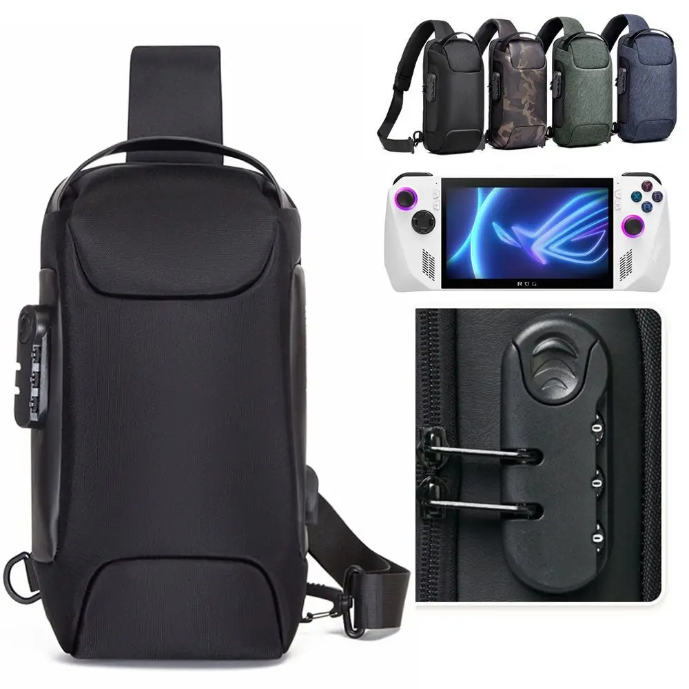 Bolsa de almacenamiento portátil para Asus ROG Ally Game Conslole, mochila cruzada, bolsa de pecho de hombro, bloqueo antirrobo, carga USB