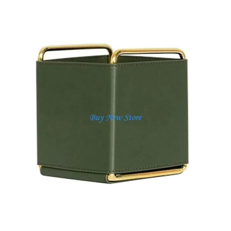 

20CE Retro Leather Desk Holder Box Office Stationery Box Sturdy Metal Frame