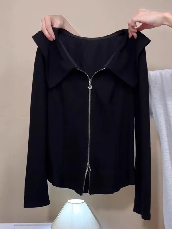 

Женская повседневная блузка с двойной молнией и длинным рукавом, больших размеров, весенняя новинка, стройнящая, универсальная, скрывающая недостатки фигуры