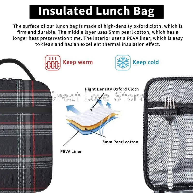 Borsa per il pranzo isolata personalizzata GTI Tartan Borsa per il pranzo termica portatile riutilizzabile Borsa per il pranzo termica Oxford Bento per picnic da viaggio da lavoro