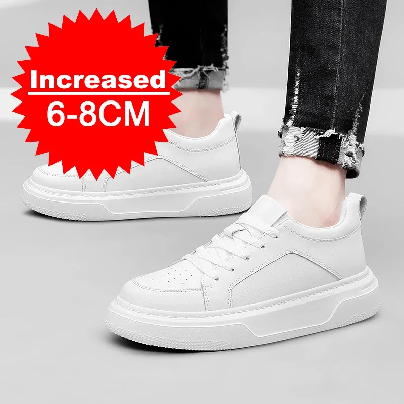 

Fashion Men's Leather Sneakers Plus Size Elevator Shoes Invisible Breathable Heightening Shoes 6/8cm Men Casual Outdoor Sneakers