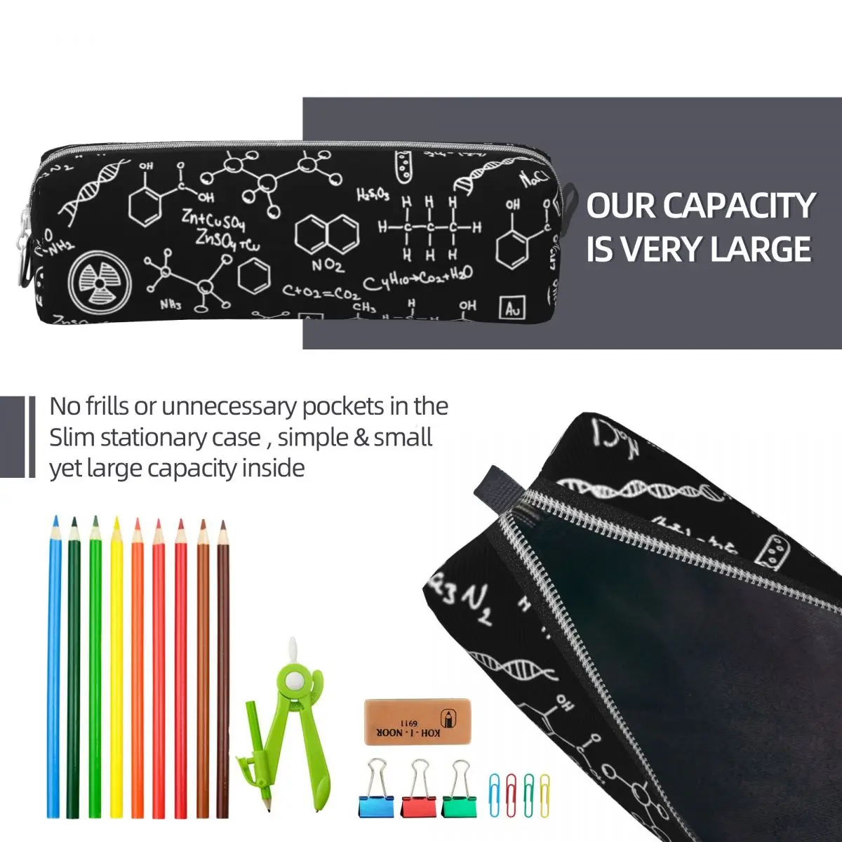 Science Chemistry Pattern Pencil Cases Fashion Chemical Pen Box Bags Girl Boy Large Storage Office Cosmetic Pencil Pouch