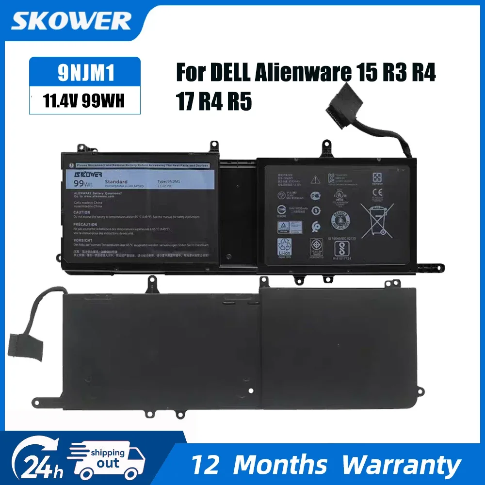 SKOWER 99Wh 9NJM1 Laptop Battery for Dell Alienware 15 R3 R4 17 R4 R5 P31E P31E001 P31E002 P69F P69F001 P69F002 Fit 68wh 44T2R