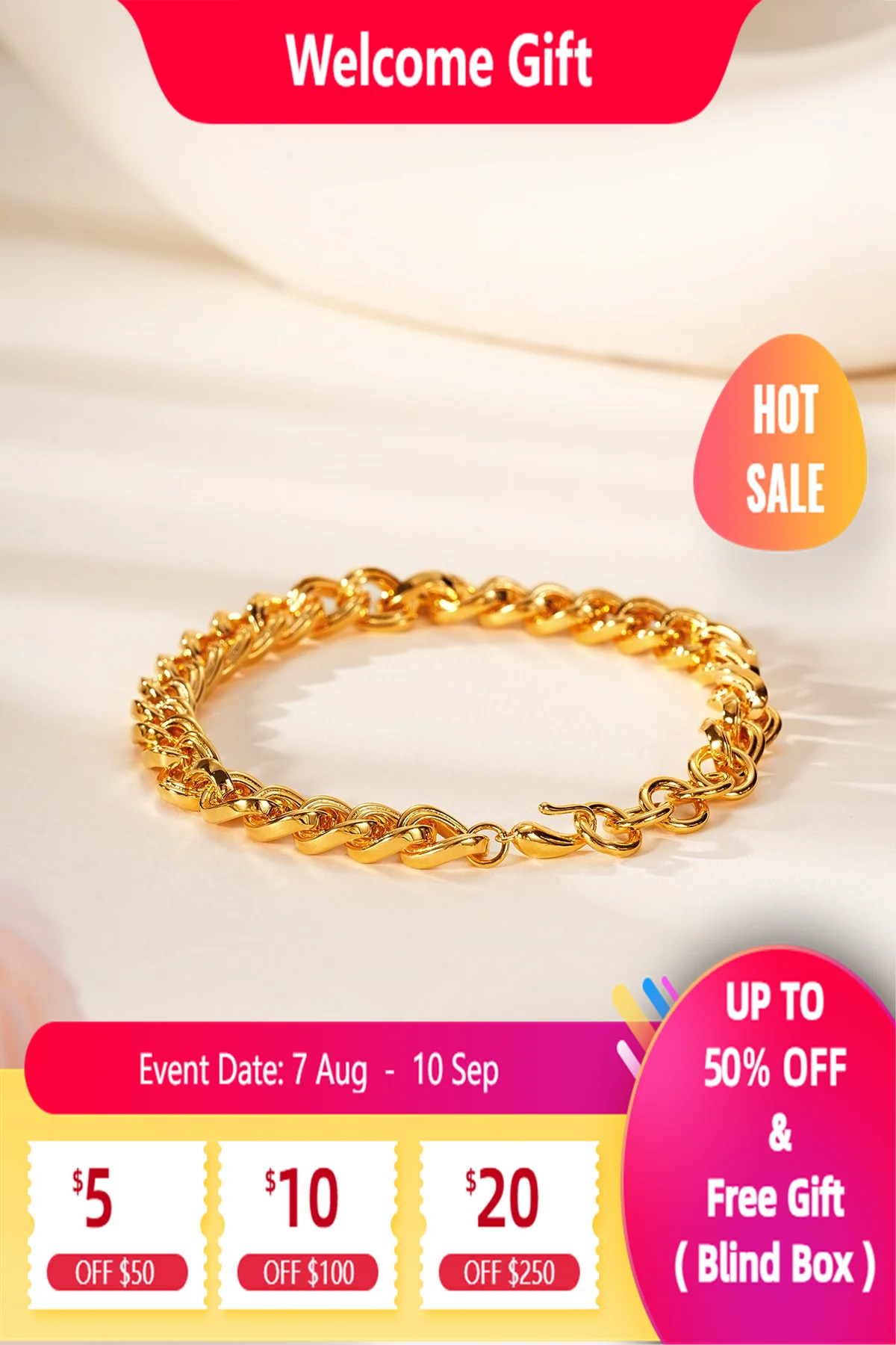 

Lium Gems Cuban Link Bracelet, 9mm Width，8.3‘’length,24k Gold Vermeil Chain Wrist Bracelets for Men Women, Send Gift Box