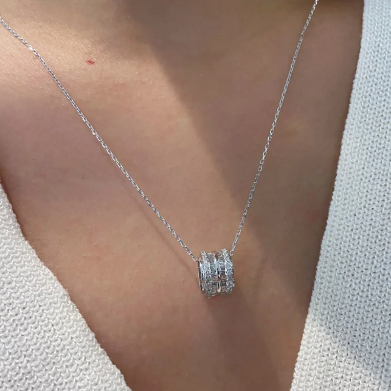 

CAOSHI Metallic Silver Color Round Pendant Necklace Luxury Cubic Zirconia Daily Wearable Jewelry Versatile Accessories for Women