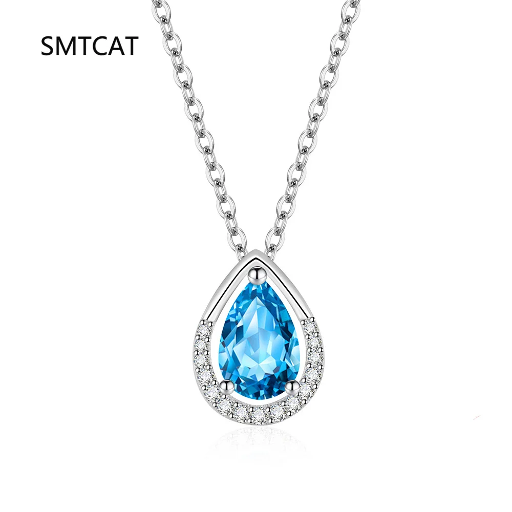 

1,9 карата груша, натуральный небесно-голубой топаз, стерлинговое серебро 925 пробы, ожерелье с подвеской в виде капли воды для женщин, ювелирные изделия с драгоценными камнями Colar de Prata