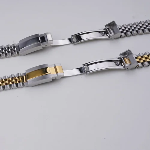 Imagen 2 del producto Rolamy correa de reloj Jubilee de 22mm para Casio MDV-106 MDV-106A MDV-106B MDV106G MDV107 pulsera de correa de extremo de enlace sólido de oro plateado 316L