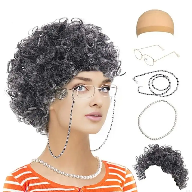 D0UB Halloween Old Lady Costume for Kids Girls 100 يوم من المدرسة الجدة الجدة الجدة الجدة إكسسوارات الأزياء