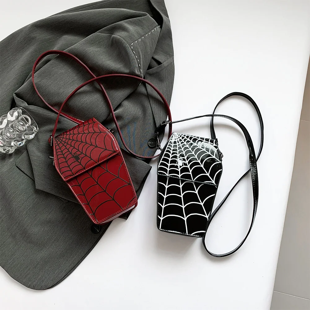 

Gothic Coffin Shape Shoulder Bag for Women Spider Web Crossbody Bag PU Leather Adjustable Strap Hobo Bag for Halloween