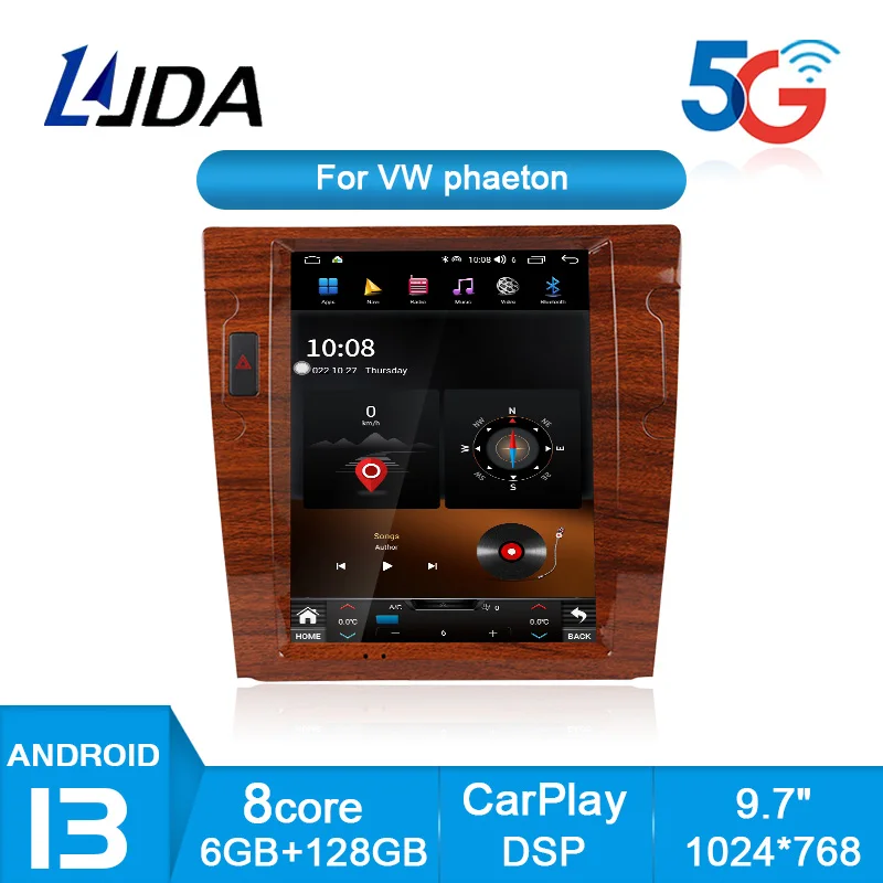 9.7Inch LJDA Android 13 Car Multimedia Player ForVolkswagen Phaeton 2003-2013 Car Radio GPS Navigation Auto Audio DSP