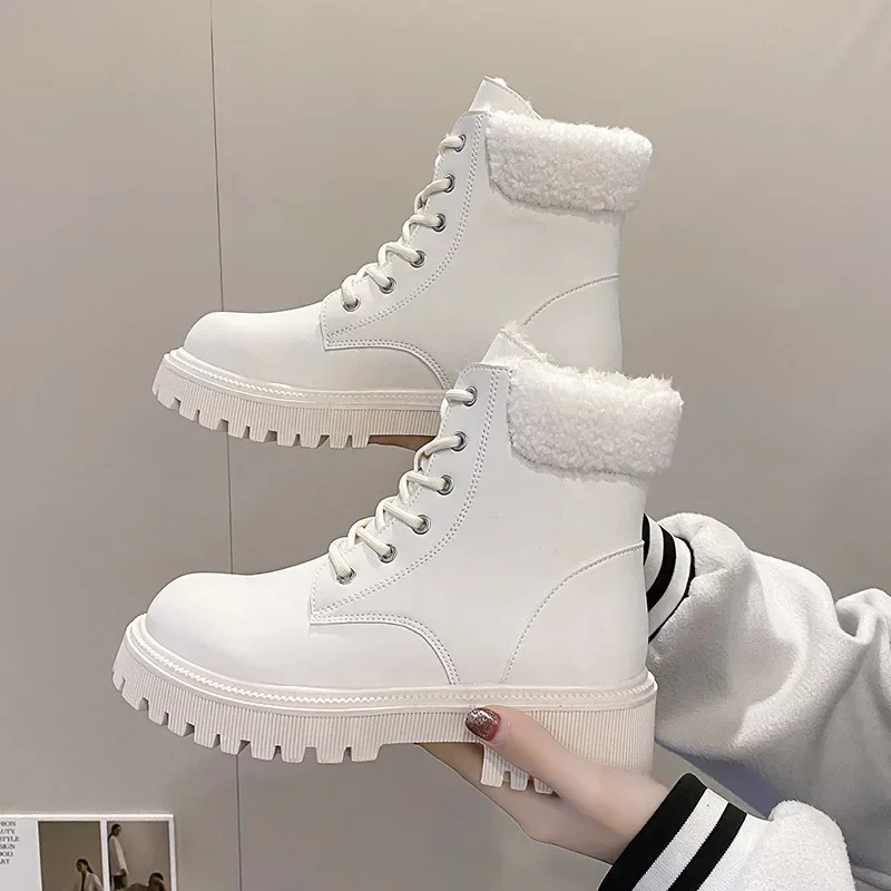 Fashion Women Ankle Boots Winter Shoes for Women Pu Leather Platform Boots Anti-slip Snow Boots Warm Cotton Zapatos Para Mujeres