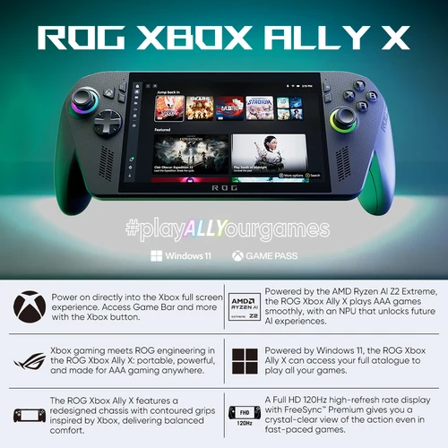 ROG Xbox Ally X 2025 PC portátil para juegos AMD Ryzen AI Z2 Extreme 24GB LPDDR5X 1TB SSD Windows 11 Pantalla FHD de 120Hz