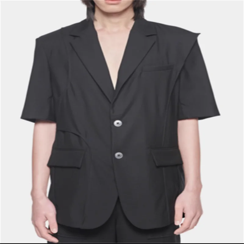 Men's loose five-quarter sleeve suit casual splicing top suit outside the large size solid color all matching thin casual clothe