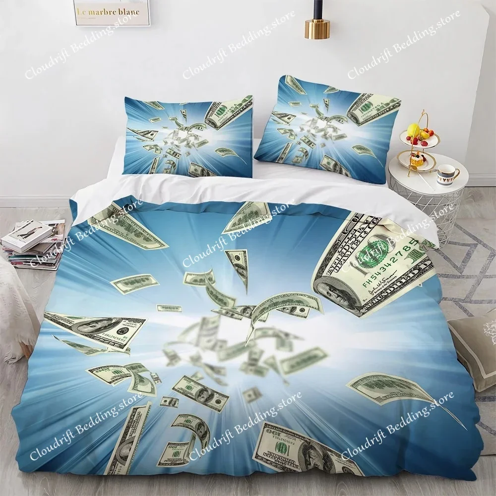 3D Modern Bedding Set Dollar Motif Printed Duvet Cover Vivid Comforter Cover 23 Pieces Money Pattern Funny King Queen Size026