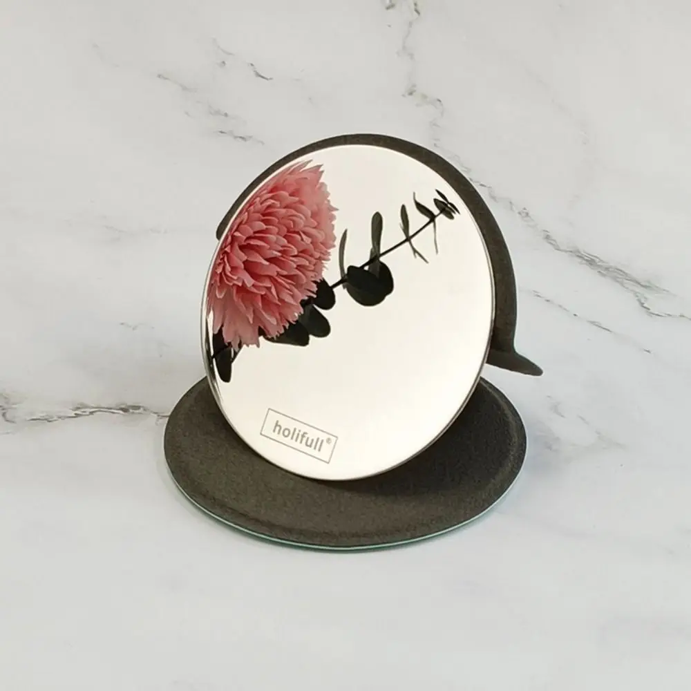 Pu Leather PU Desktop Stand Mirror Delicate Light Weight Circular Folding Makeup Mirror Round Solid Color