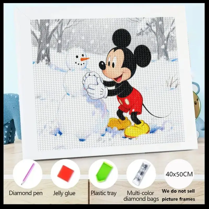 

1 шт. 5D DIY Stitch Diamond Painting Kit, Микки Маус и Снеговик Зимняя сцена Полный дрель Алмазное художественное ремесло для детей и взрослых, милый C