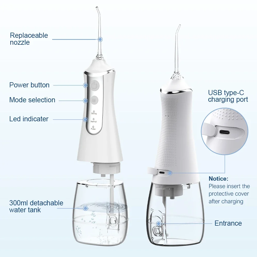 Dental Oral Irrigator Household Water Flosser Oral Cleaning Machine 5 Nozzles 3 Modes USB Rechargeable 300ml Water Tank gallery 5