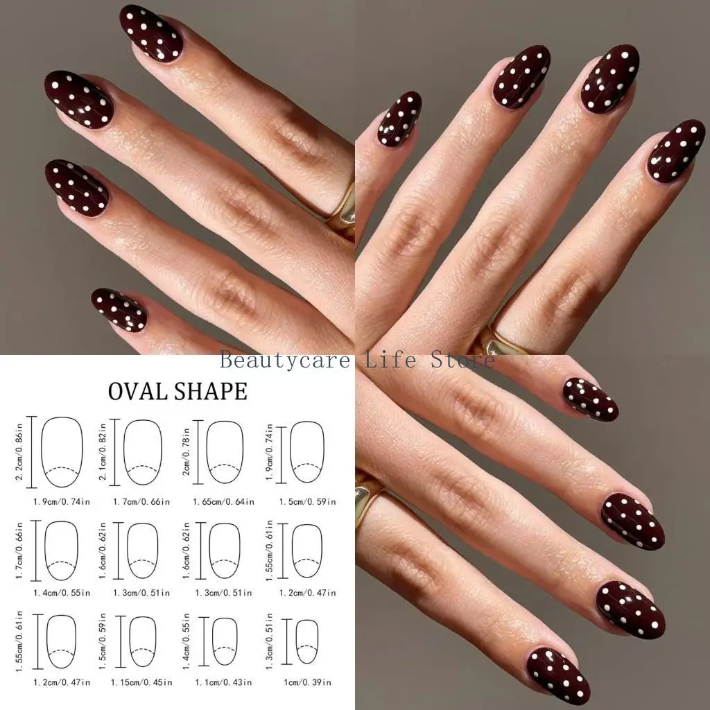 

652C Professional ABS Fake Wine Red White Polkas Dot Accent Design Press On Comfortable Wear and for Holiday