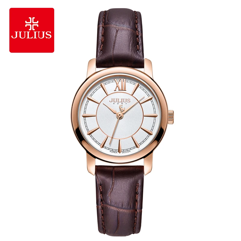 

Julius Watch Woman Elegant Round Case Leather Strap Simple Silver Rose Gold Blue Geneva Business ladies Whatch Clock 2017 JA-808