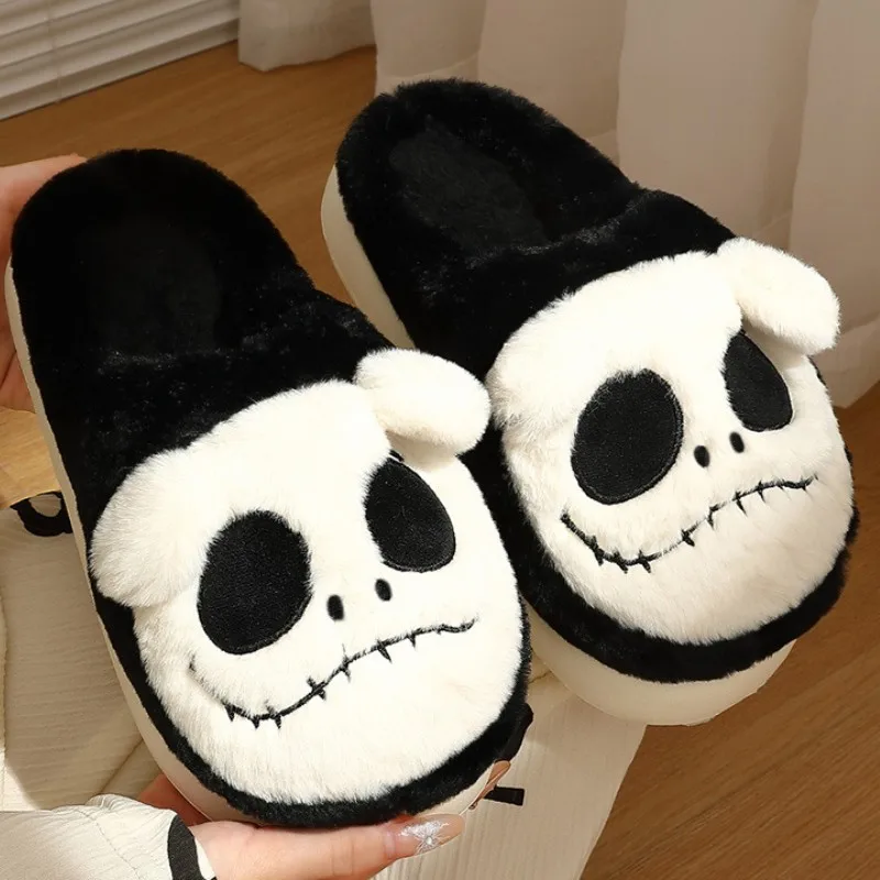 Autumn and Winter Women\'s Cotton Slippers 2023 New Home Floor Cotton Shoes Warm and Anti Slip Skull Head Men\'s Cotton Slippers