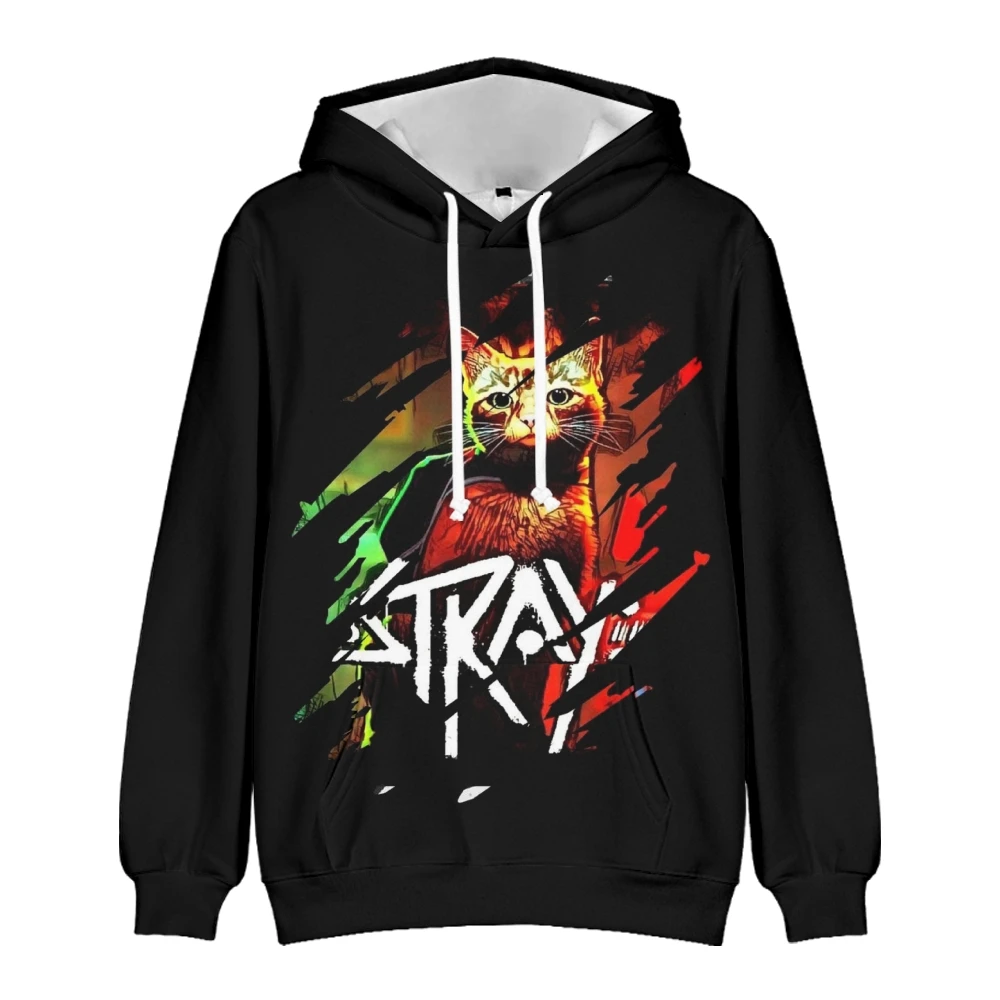 Stray Game Hoodie Robot kucing Pria Wanita, Sweatshirt lengan panjang Harajuku Game panas gaya kasual 3D