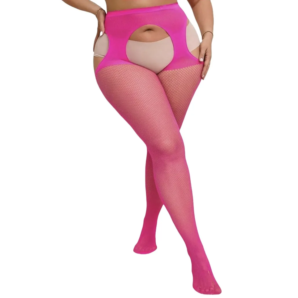 Collants résille découpés Lingerie femme grande taille collants en maille transparente vert rose vif blanc rouge violet bas de corps Sexy