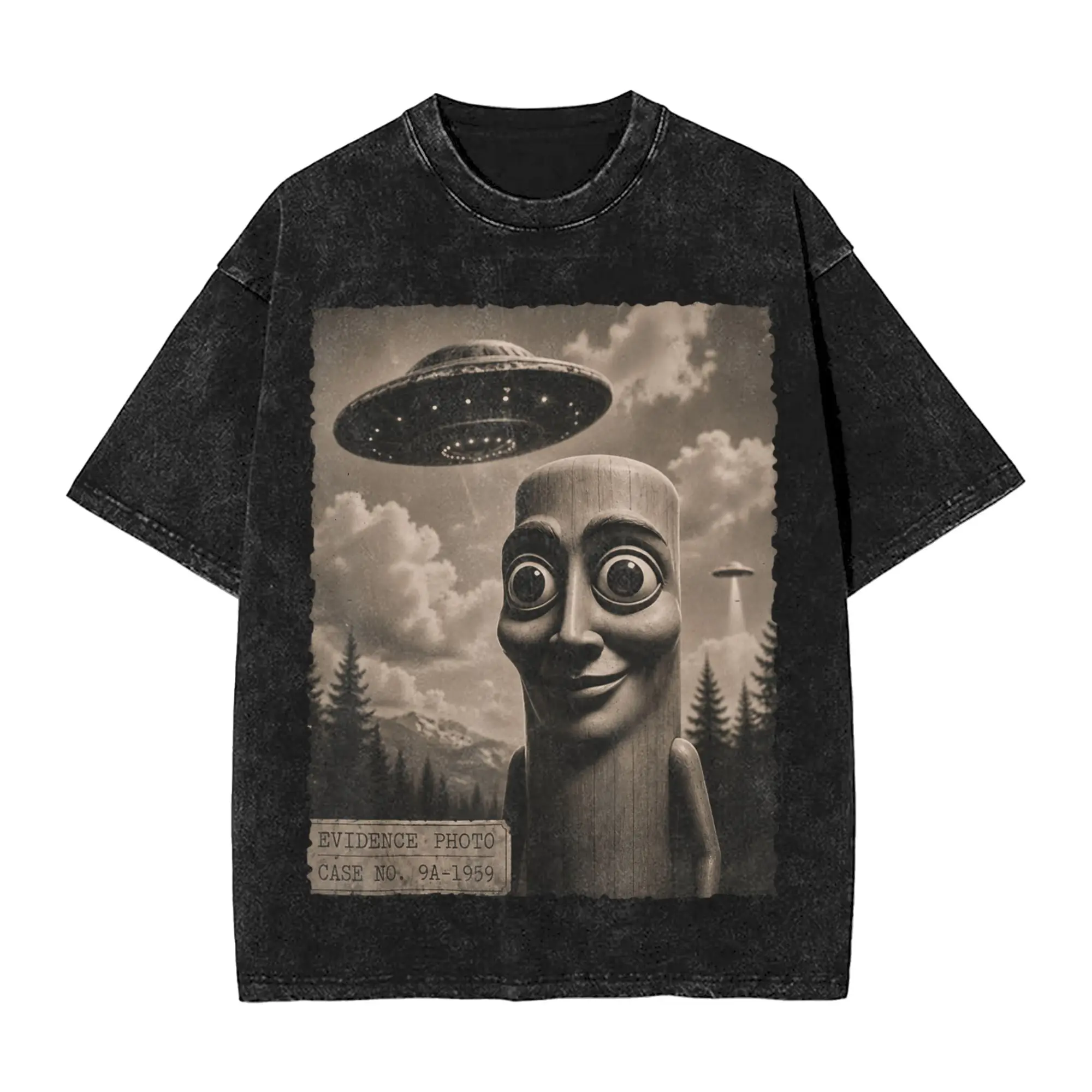 Camiseta para parejas con foto de evidencia de Tung Sahur, divertida camiseta con diseño de alienígena y OVNI, camisetas populares de verano, ropa informal holgada