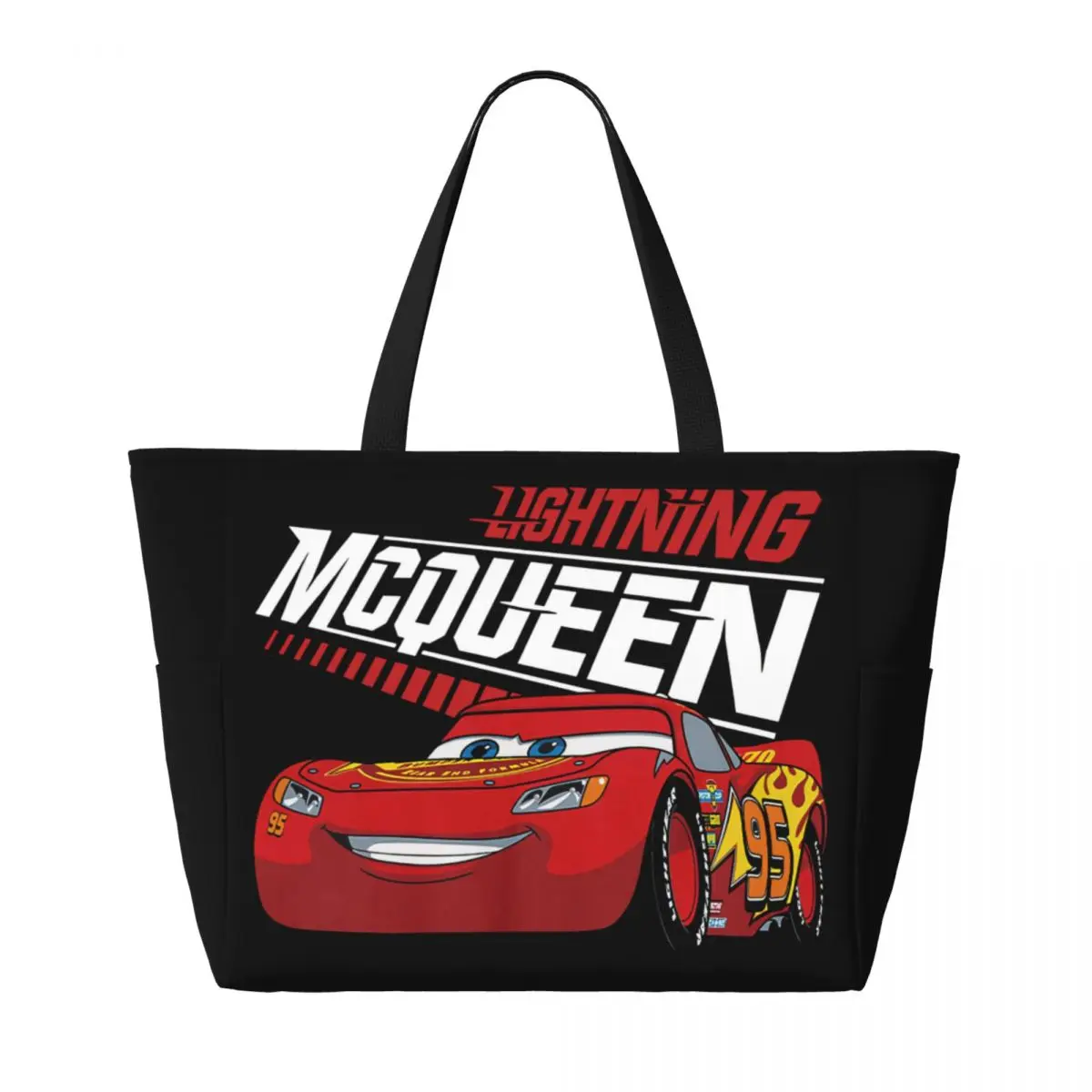 Custom Lightning McQueen Racer Beach Tote Bag Women Extra Large Gym Carry On Cartoon Cars Travel Shopping Bags