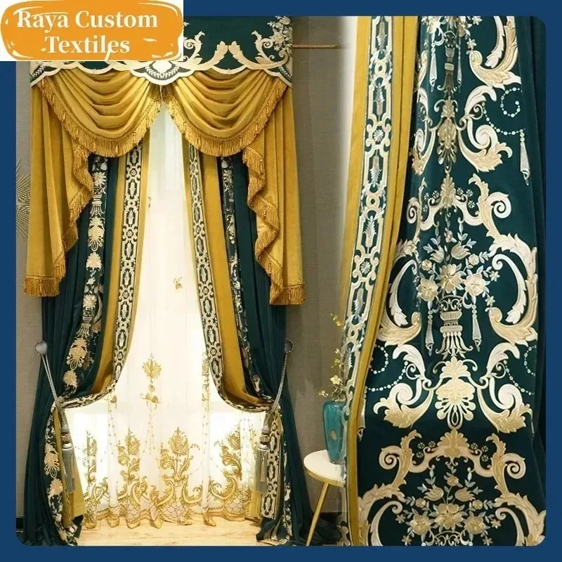 

European Embroidery Lace Curtains for Living Room Luxury Bedroom Blackout Dining Elegant White GreenTulle Lace Wedding Valance