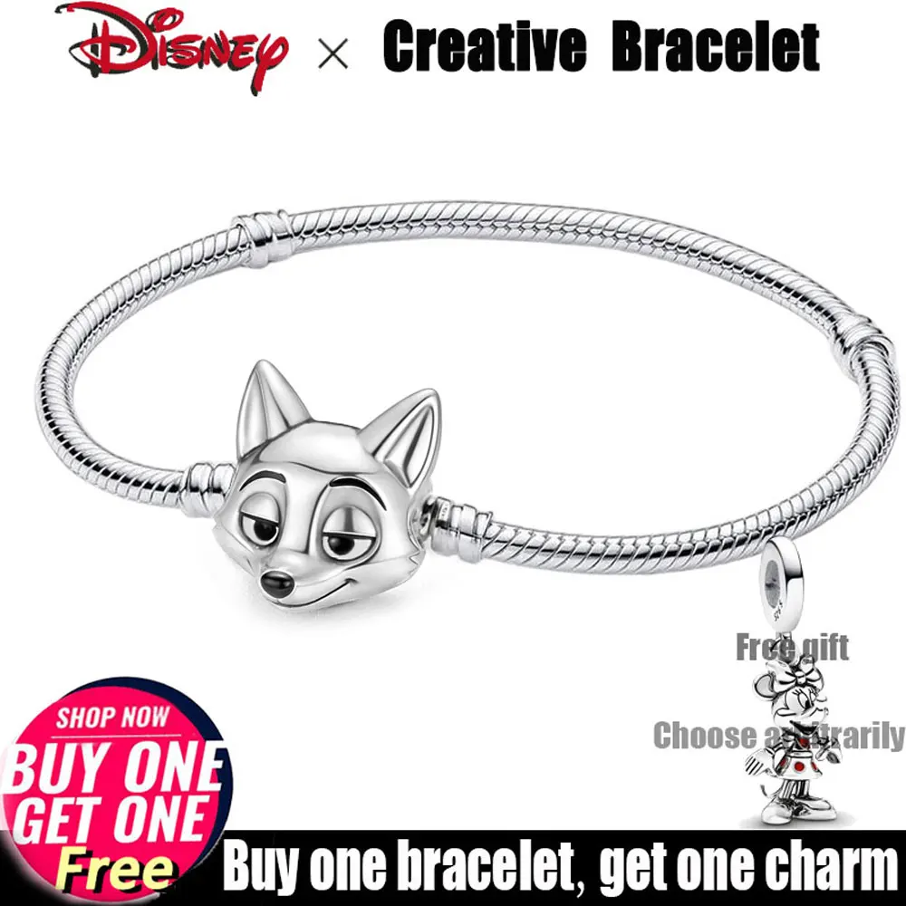 

Disney Nick wilde Bracelet 925 Sterling Silver Zootopia cartoon Clasps Original Bracelet For Women Girls Luxury Jewelry Gift