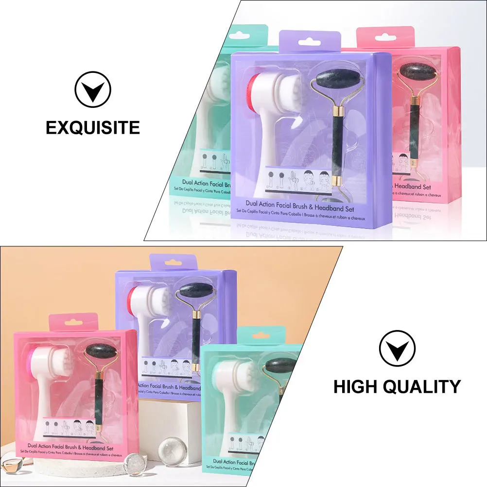 2 pz Rullo di Giada Manuale Set di Spazzole per la Pulizia del Viso Double-Sided Viso Occhio Collo Massaggiatore Strumento Fornitura per la Cura della Pelle Scrubber per il Viso