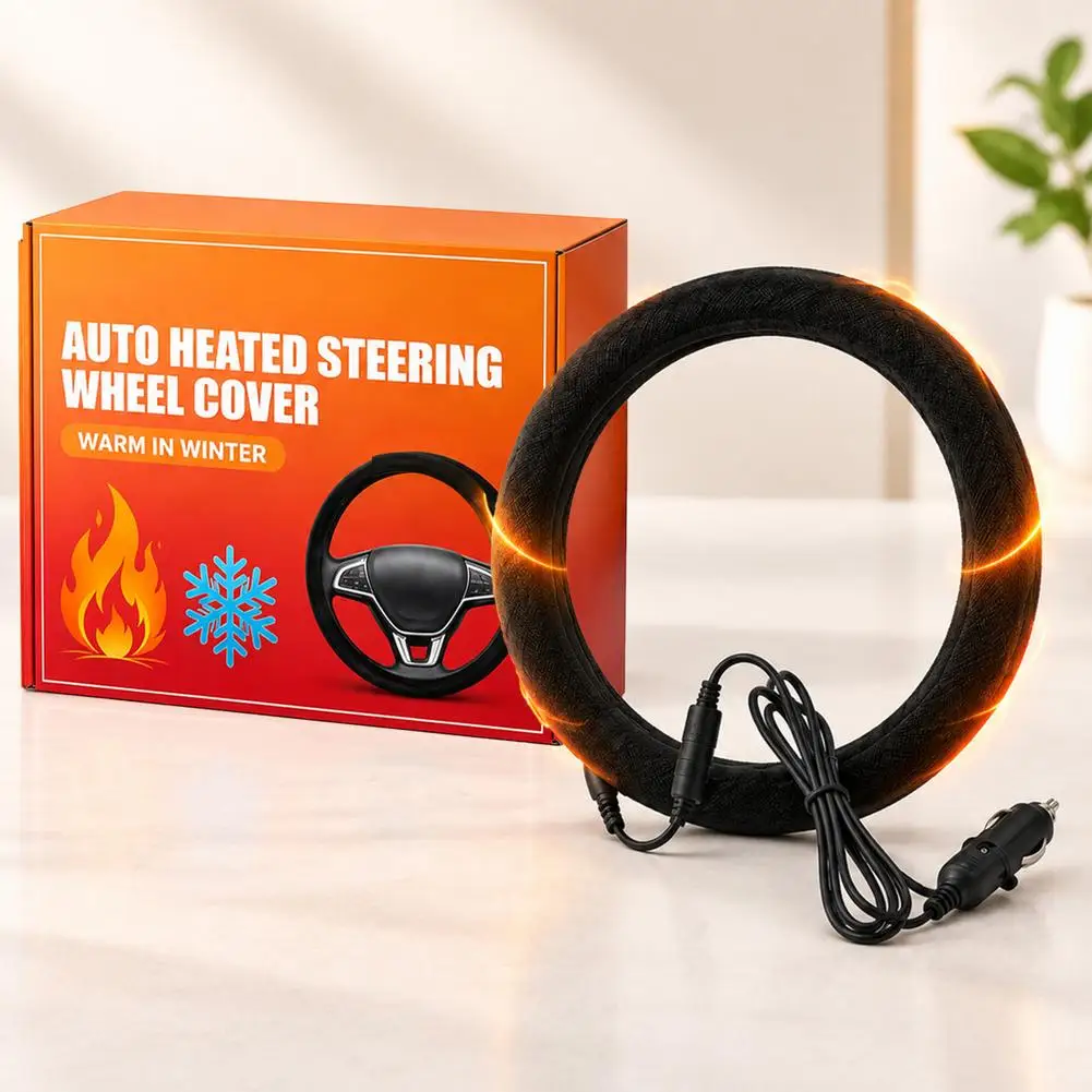 Auto Heated Steering Wheel Cover, 12V Car Heating Steering Sleeve, Soft Fiber Material Non-slip Stable Fit, Winter Car Accessory
