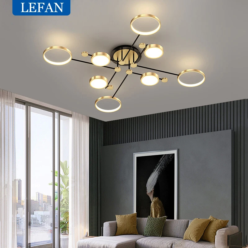 Gold Frame Aluminum Led Chandelier - Modern Indoor Ceiling Light Fixture For Living Room & Bedroom