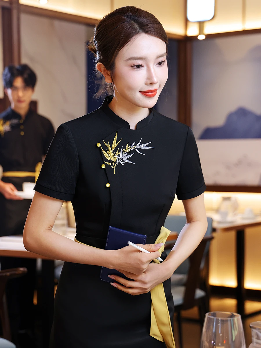 

Рабочая одежда Star Hotel Catering, женский ресторан, китайская профессиональная стойка регистрации, летняя униформа официанта с короткими рукавами для общественного питания