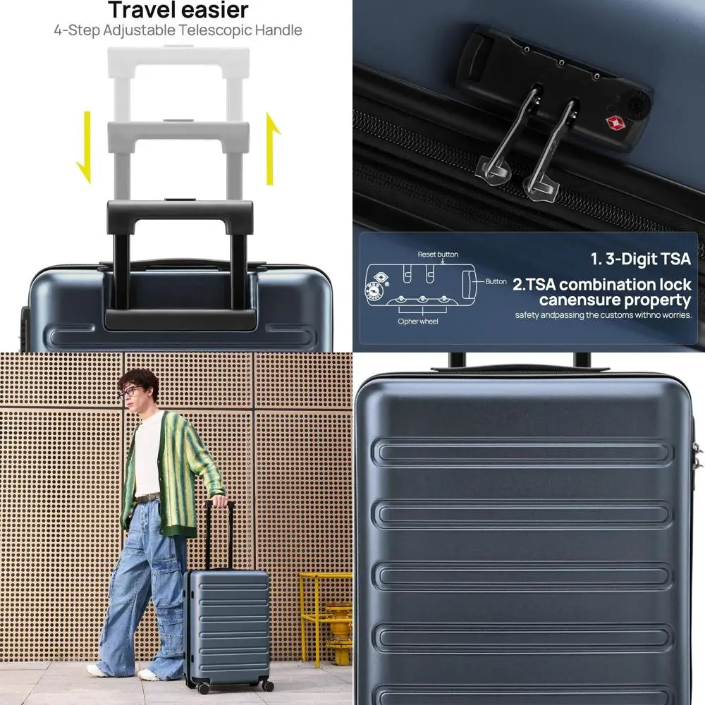 

20 Inch Airline Approved Carry-On Suitcase with Double Spinner Wheels, Lightweight PC+ABS Shell, TSA Lock (Grey, Andes)