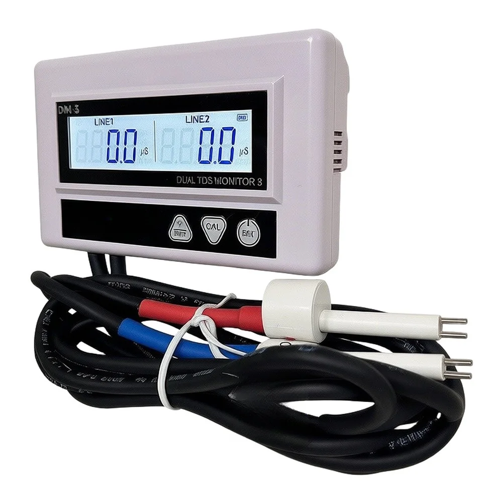 Dual Probe Inline Water Quality Monitor for RO Systems Hydroponics with Two T Fittings Easy Installation LCD Display