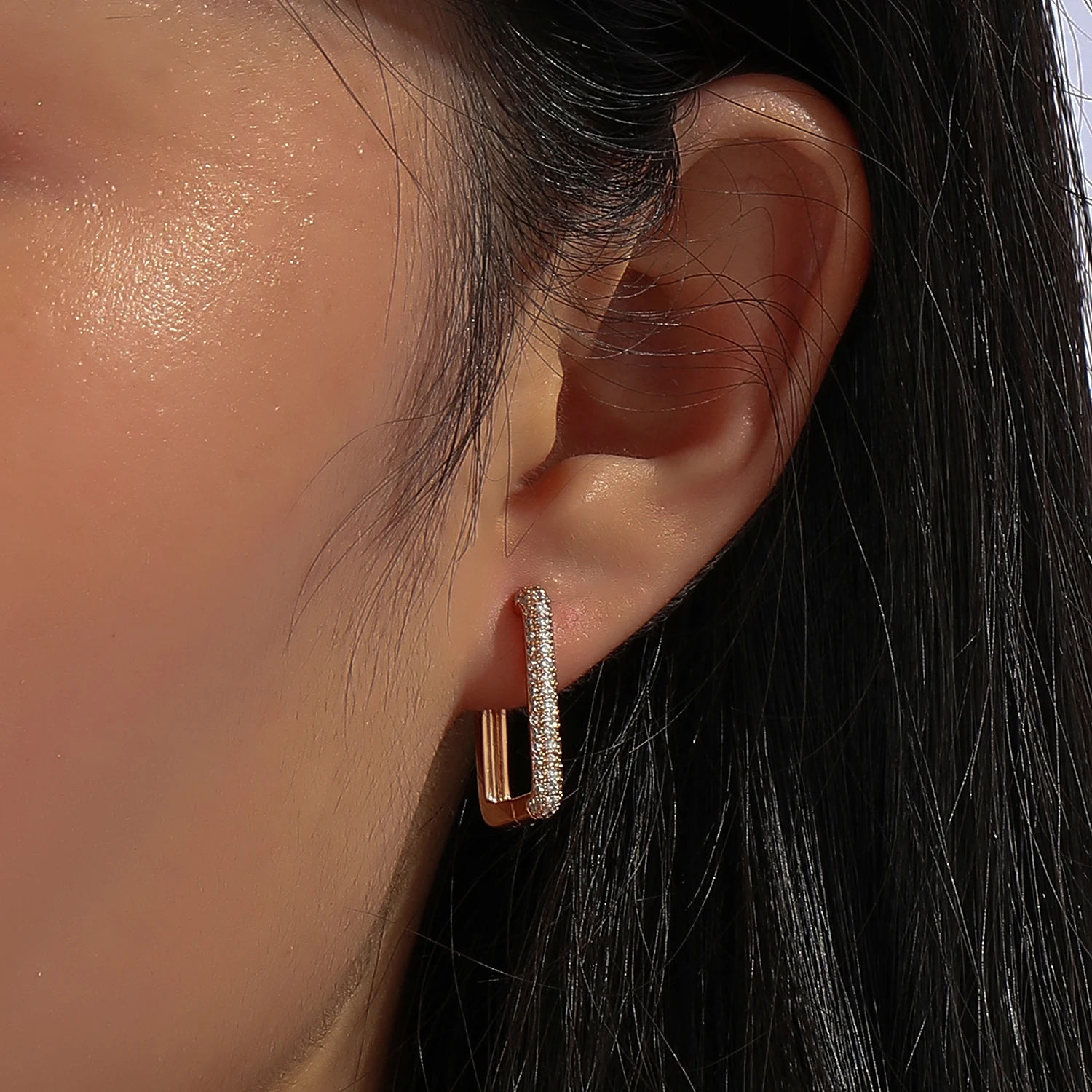 Hanreshe 585 Rose Gold Color Hoop Earrings For Women Zircon Circle Rectangle Earring Fashion Earings Jewelry Pendientes