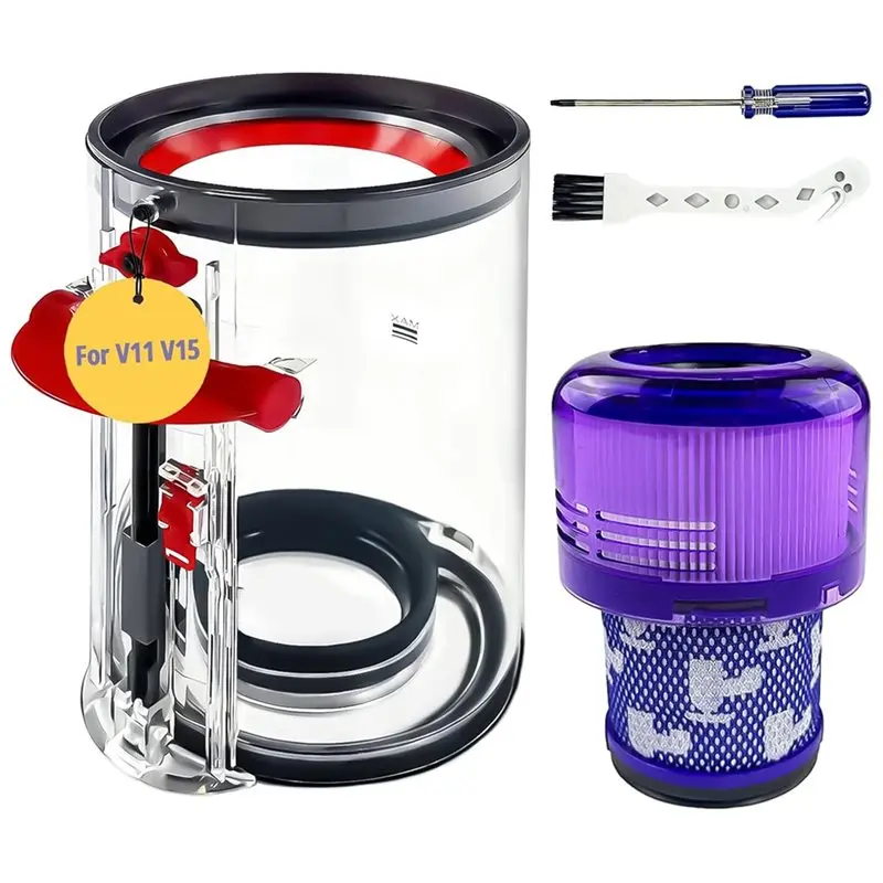 Replacement Dust Box With Reusable HEPA Filter For Dyson V11 V15 Transparent Dust Container For Vacuum Cleaner