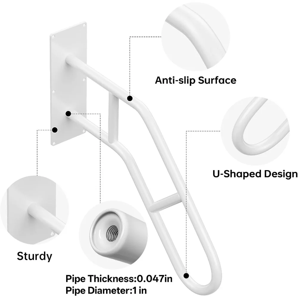 درابزين للدرج الخارجية لكبار السن، درابزين مثبت على الحائط على شكل حرف U، مثالي للشرفة، سطح السفينة، المرآب، الحديقة، عبوتان من قضبان الإمساك #3