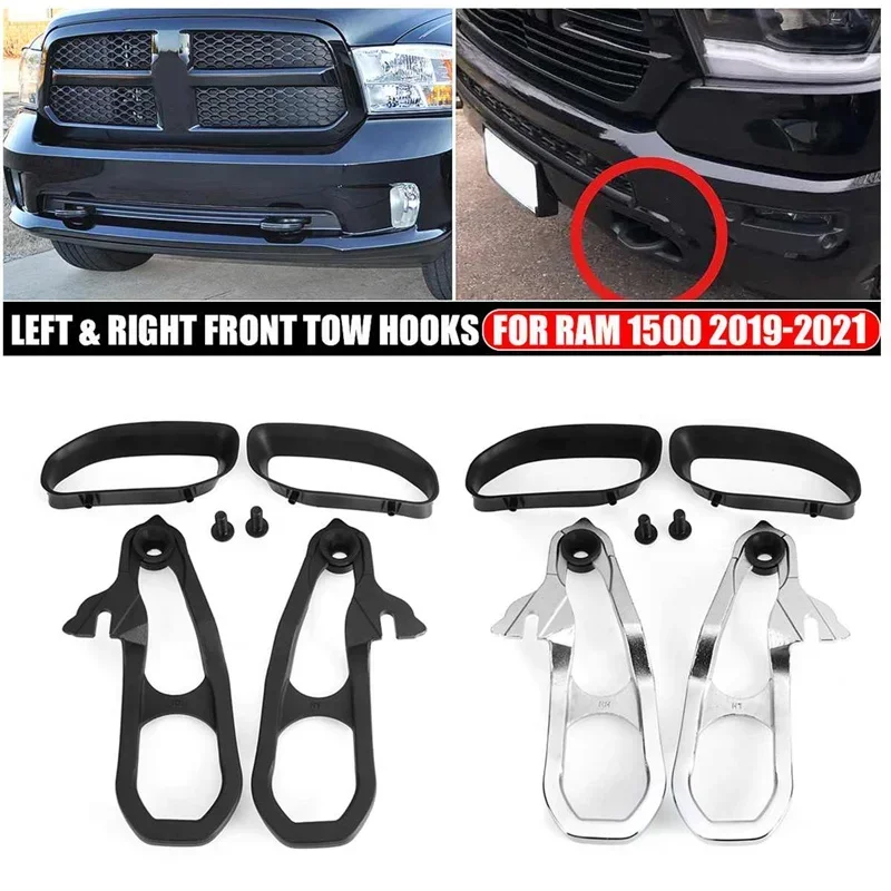 Front  Bumper Tow Hitch Hook Left Right with Bezel Guard for Dodge Ram 1500 2019 2020 2021 2022