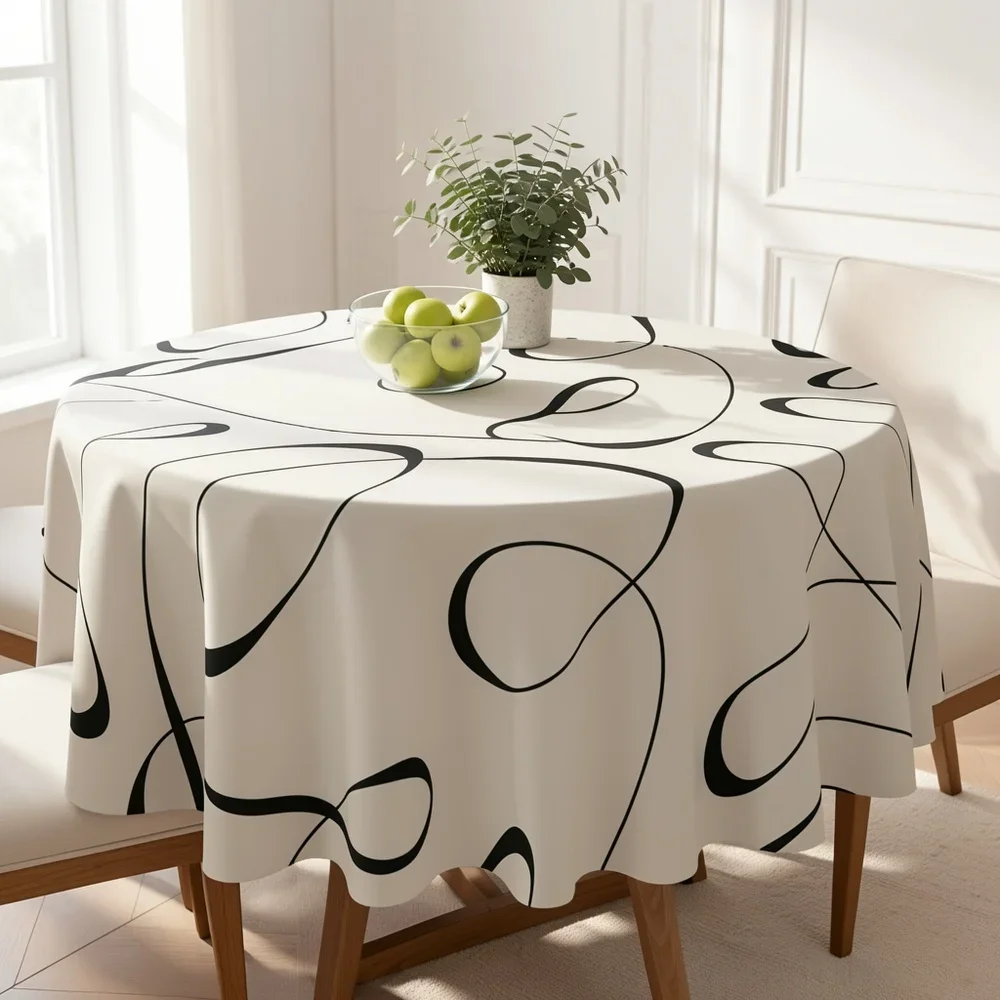 JIT, 1pc modern high-end patterned kitchen and dining round tablecloth, 120g/㎡ twill polyester material.